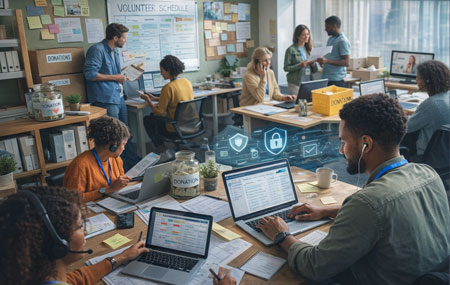 nonprofit team working on laptops
